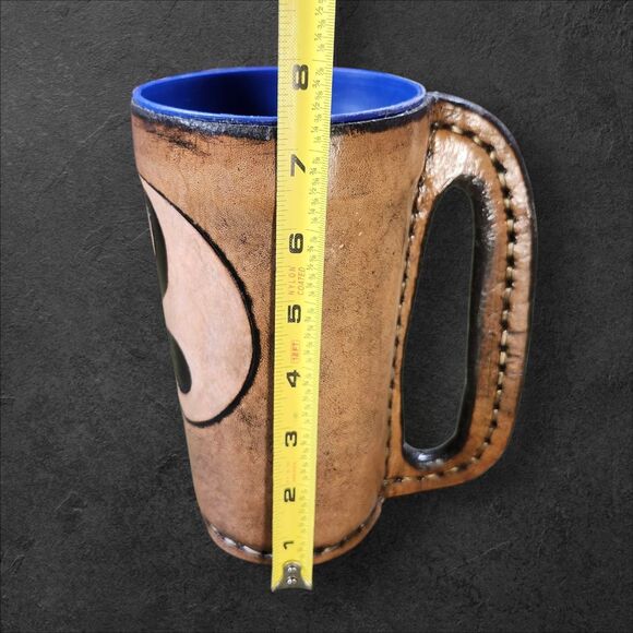Vintage 1995 Handmade Leather Wrapped Mug DLJ Signed Yin Yang Artisan Ren Faire - Picture 7 of 8